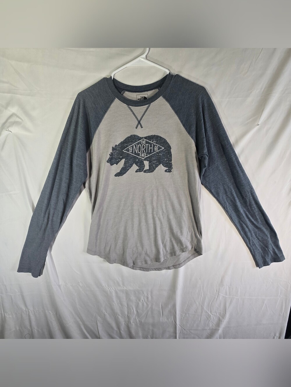 The North Face Men’s Long-Sleeve Raglan Shirt in Light Gray and Dark Gray